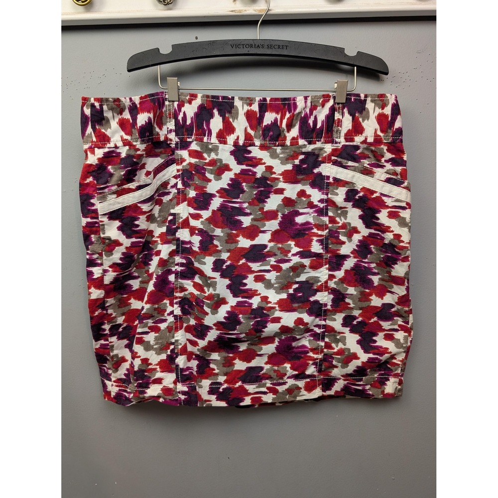 LOFT Skirt Womens‎ 14 Red Purple Abstract Ikat Print Cotton Mini Utility Skirt
